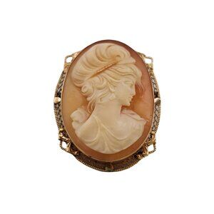 Antique 14kt Gold Victorian Stunning Carved Cameo Brooch Pendant (A5292)